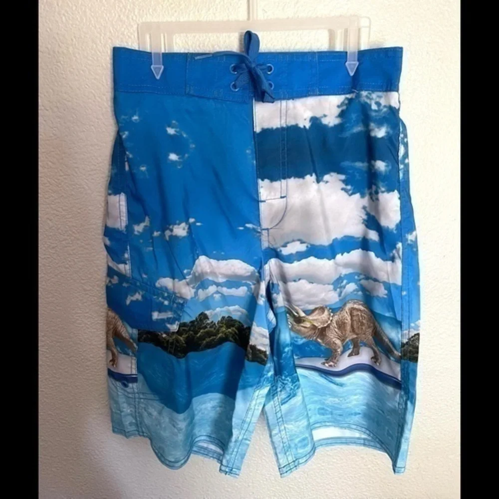 JOE BOXER Dinosaur triceratops print swim trunks board shorts size Large 10/12